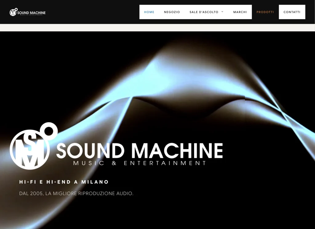 Sound Machine homepage after the dark restyling — black hero with logo and blue sound-wave