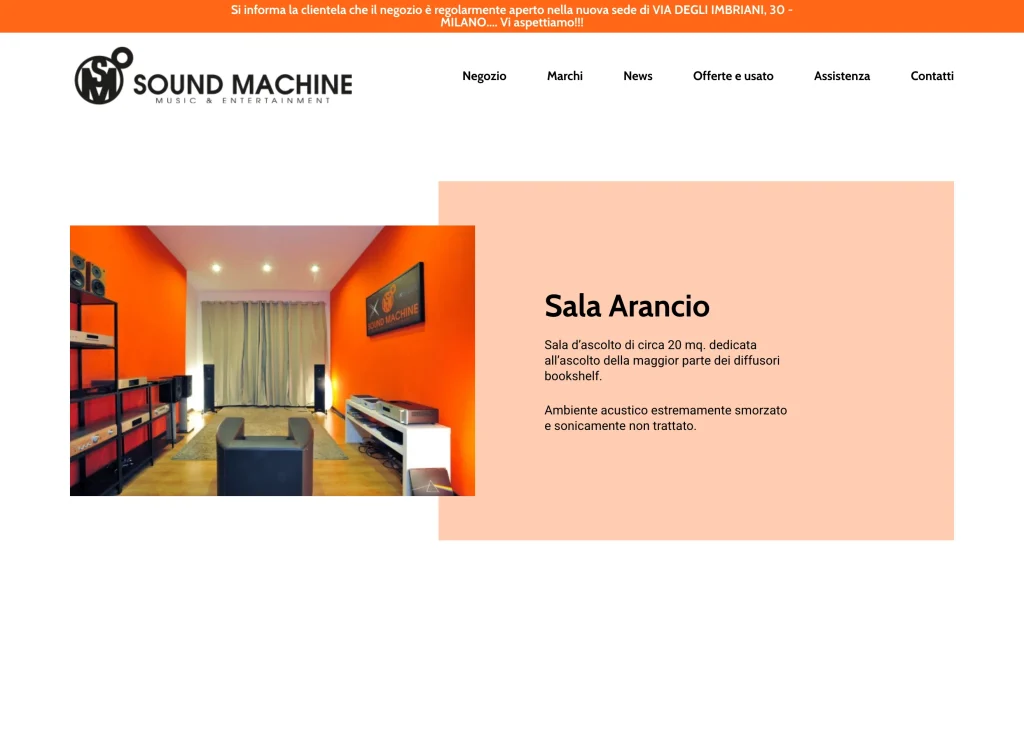 Sound Machine listening room page before the restyling — Sala Arancio with orange walls